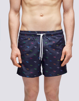 RECYCLED POLY SHORT SWIMSHORTS WITH ELASTIC WAIST MONOGRAM PRINT 