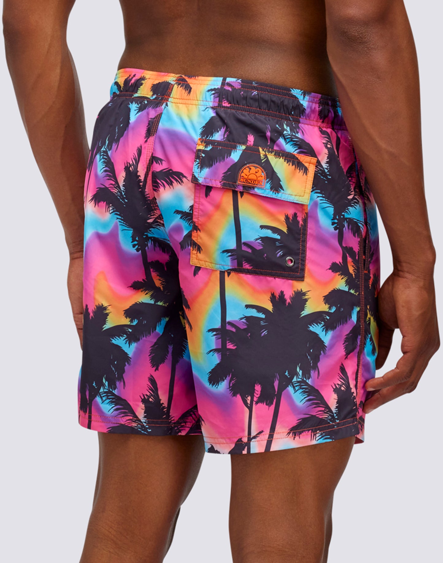 MEDIUM SWIMSHORTS ELASTIC WAIST PALM PRINT IN RECYCLED POLY