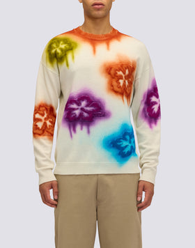 MEN'S CREW NECK SWEATER WITH FLOWER INTARSIA