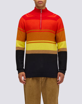 MEN'S HIGH NECK SWEATER WITH 3/4 ZIP AND HERITAGE STRIPES