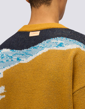 MEN'S JACQUARD SWEATER WITH V-NECK AND SEA-EFFECT COLORS