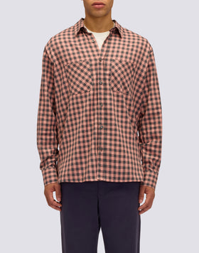 MEN'S HAND-DYED CHECKED COTTON GABARDINE SHIRT
