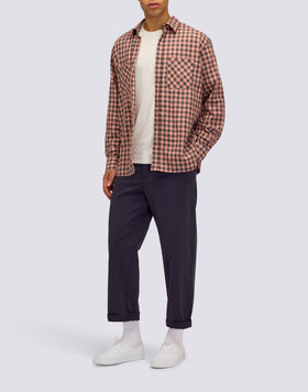 MEN'S HAND-DYED CHECKED COTTON GABARDINE SHIRT