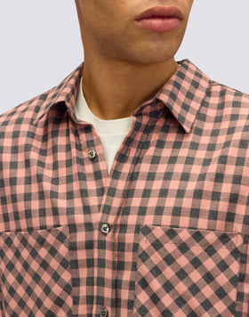 MEN'S HAND-DYED CHECKED COTTON GABARDINE SHIRT