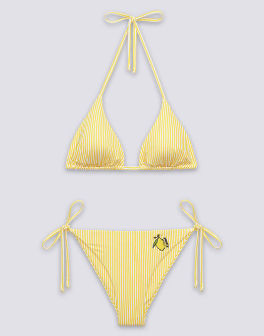 WOMEN'S BIKINI TRIANGLE TOP AND TIE-SIDE BRIEFS WITH FRUIT EMBROIDERY