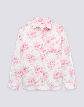 CAMISA DE MUJER DE MANGA LARGA EN VOILE DE ALGODÓN CON ESTAMPADO ROSE DE JOIE