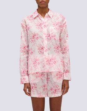 CAMICIA DONNA A MANICHE LUNGHE IN VOILE DI COTONE STAMPA ROSE DE JOIE
