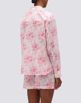 CAMICIA DONNA A MANICHE LUNGHE IN VOILE DI COTONE STAMPA ROSE DE JOIE