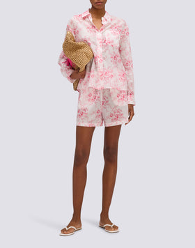 CAMICIA DONNA A MANICHE LUNGHE IN VOILE DI COTONE STAMPA ROSE DE JOIE