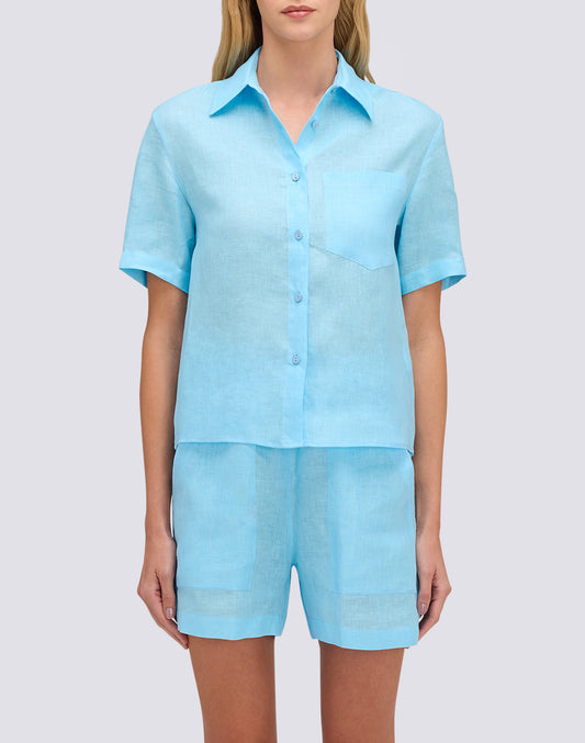 CHEMISE FEMME EN LIN À MANCHES COURTES