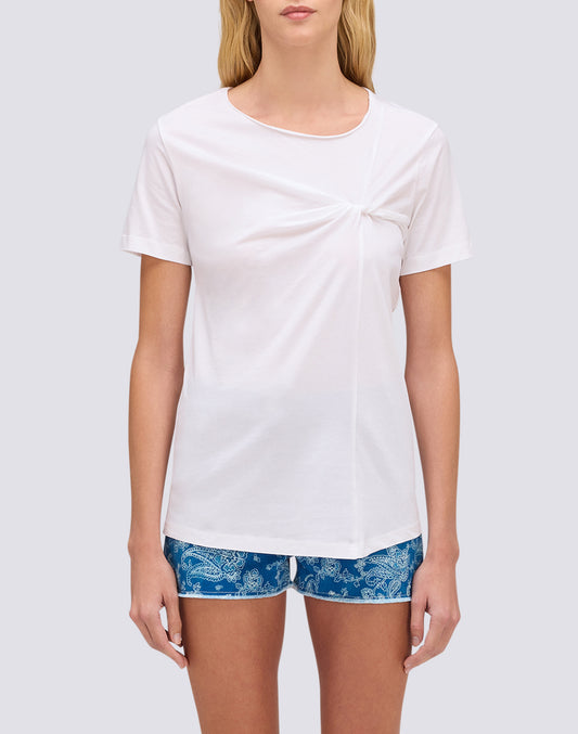 T-SHIRT DONNA CON COLLO AMPIO E NODO FRONTALE