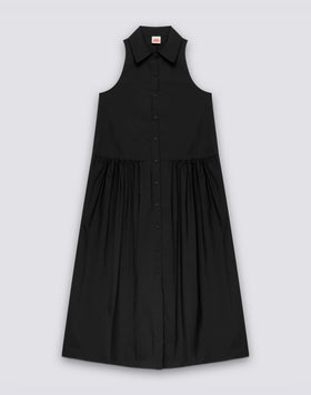 VESTIDO LARGO DE MUJER ESTILO CAMISA EN POPELÍN DE ALGODÓN SIN MANGAS