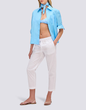 PANTALON LONG FEMME CIGARETTE EN POPELINE DE COTON