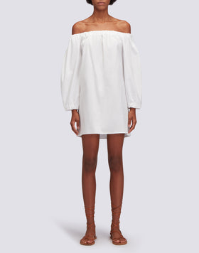 VESTIDO CORTO DE POPELINE CON ESCOTE BARCA