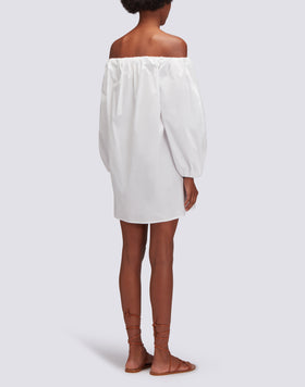 VESTIDO CORTO DE POPELINE CON ESCOTE BARCA