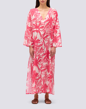 ABITO LUNGO IN COTONE VOILE CON STAMPA TROPIC SAVANA