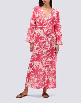 ABITO LUNGO IN COTONE VOILE CON STAMPA TROPIC SAVANA