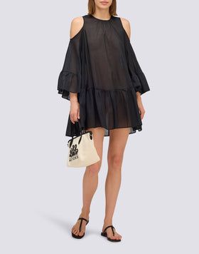 SHORT DRESS WITH OFF-THE-SHOULDERS IN COTTON VOILE