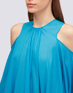 VESTIDO CORTO CON HOMBROS DESCUBIERTOS EN GASA DE ALGODÓN