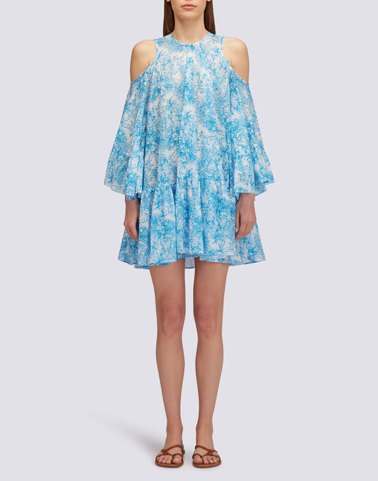 SHORT DRESS WITH BARE SHOULDERS FLEUR DE JOIE PRINT