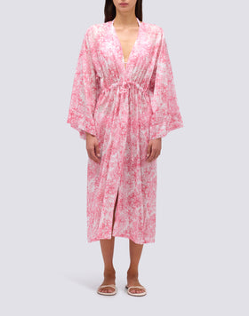 FLEUR DE JOIE PRINT LONG KIMONO DRESS
