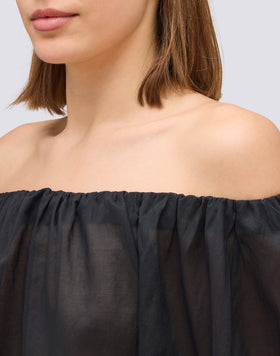 COTTON VOILE BLOUSE WITH BOAT NECKLINE