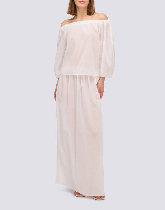 BLUSA IN VOILE DI COTONE CON SCOLLO A BARCA