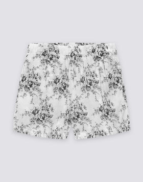 PANTALONES CORTOS DE MUJER CON CINTURA ELÁSTICA Y ESTAMPADO ROSE DE JOIE
