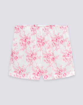 PANTALONES CORTOS DE MUJER CON CINTURA ELÁSTICA Y ESTAMPADO ROSE DE JOIE