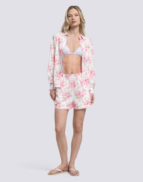 WOMEN'S ELASTICATED WAIST SHORTS WITH ROSE DE JOIE PRINT