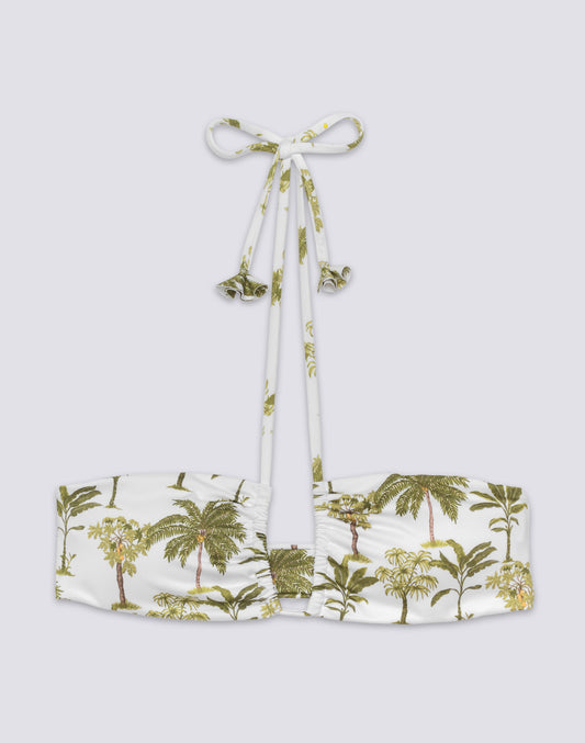 TOP DE BIKINI CON Lazos ajustables y borlas con estampado botánico