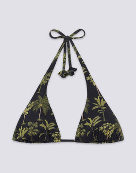 TOP DE BIKINI TRIANGULAR AMERICANO CON BORLAS Y ESTAMPADO BOTÁNICO