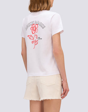 T-SHIRT DONNA CON IBISCO RICAMATO E STAMPATO