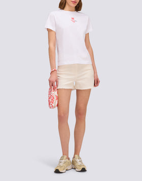 T-SHIRT DONNA CON IBISCO RICAMATO E STAMPATO