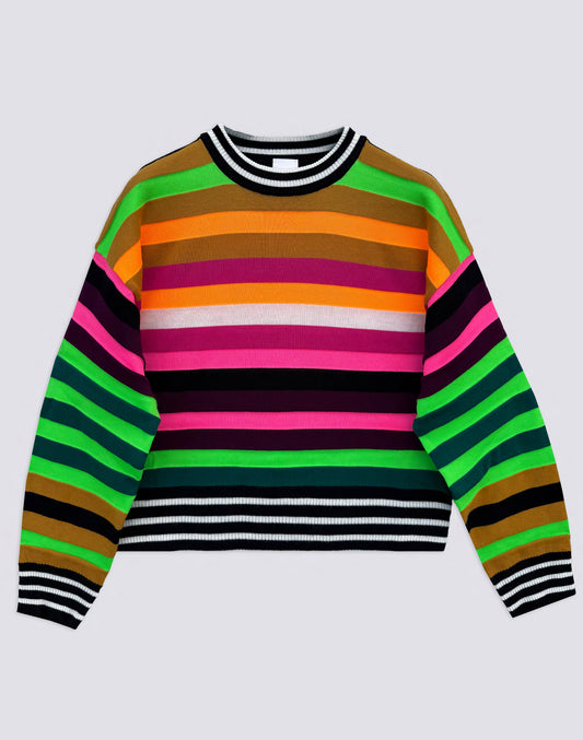 WOMEN'S MULTICOLOR STRIPED CREW NECK SWEATER