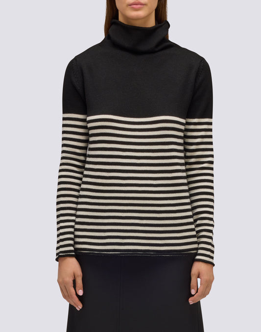 MAGLIONE DONNA A COLLO ALTO CON DETTAGLIO RIGHE