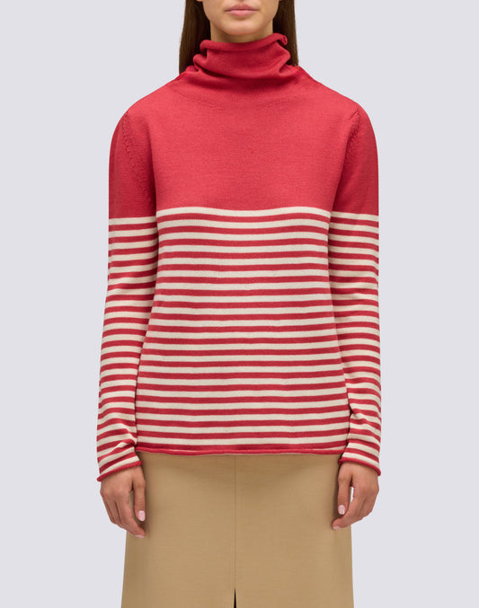 MAGLIONE DONNA A COLLO ALTO CON DETTAGLIO RIGHE