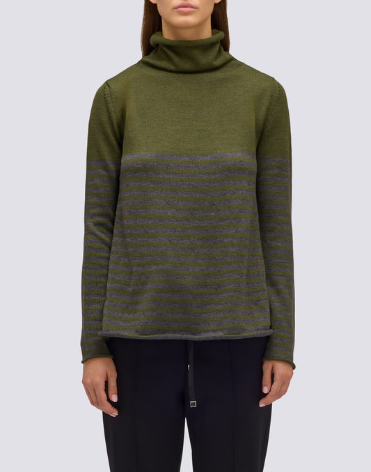 MAGLIONE DONNA A COLLO ALTO CON DETTAGLIO RIGHE