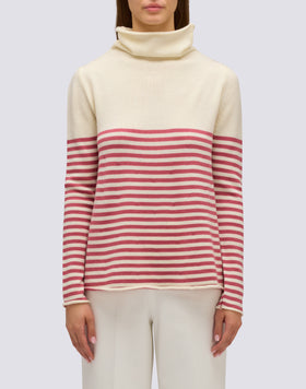 MAGLIONE DONNA A COLLO ALTO CON DETTAGLIO RIGHE