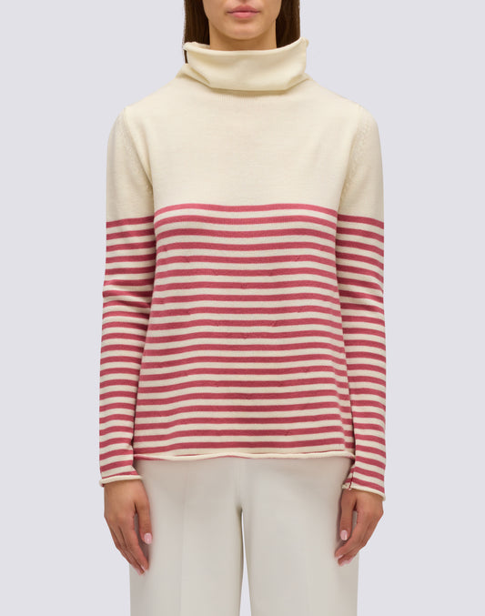 MAGLIONE DONNA A COLLO ALTO CON DETTAGLIO RIGHE