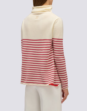 MAGLIONE DONNA A COLLO ALTO CON DETTAGLIO RIGHE