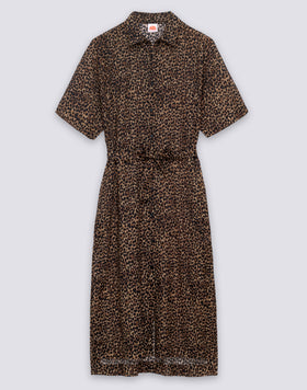 VESTIDO CAMISA DE MUJER CON ESTAMPADO ANIMALIER Y CINTURÓN DESMONTABLE