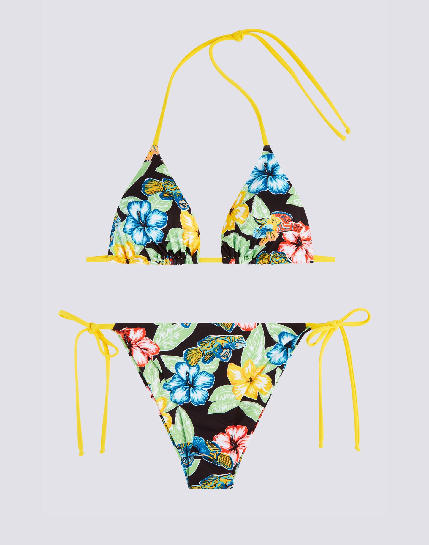 BLACK FLORAL ANIMAL FISH PRINT BIKINI