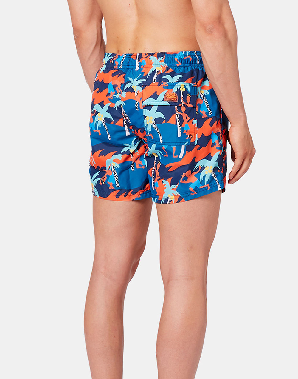 SHORT SWIM SHORTS WITH AN ELASTICATED WAISTBAND MULTICOLOR FUNNY ISLAND PRINT