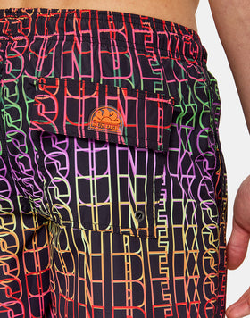 MID-LENGTH SWIM SHORTS WITH PRINTED RAINBOW WRITING